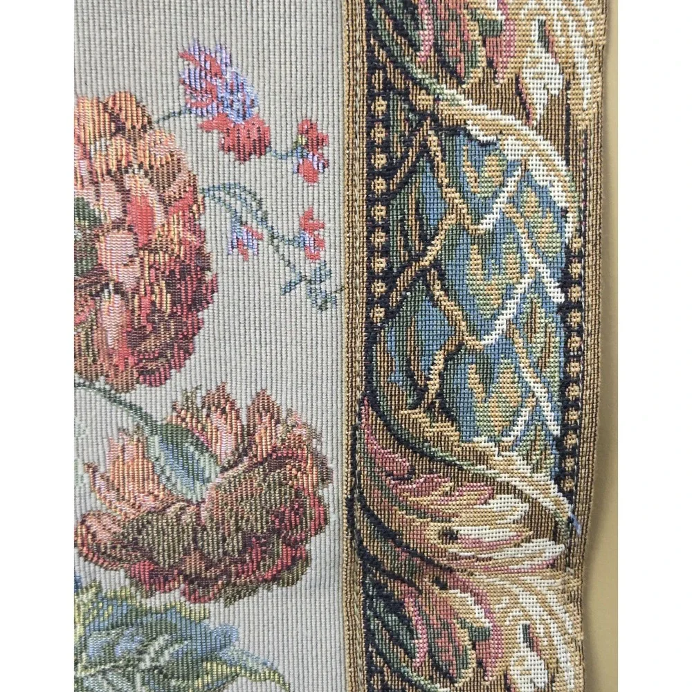 Vtg Metrax Belqium Floral Tapestry Wall Hang Vase Bouquet Gobelin Jacquard Art